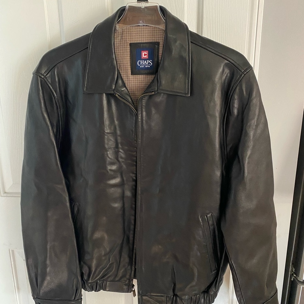 Chaps Dark Leather Bomber Jacket
